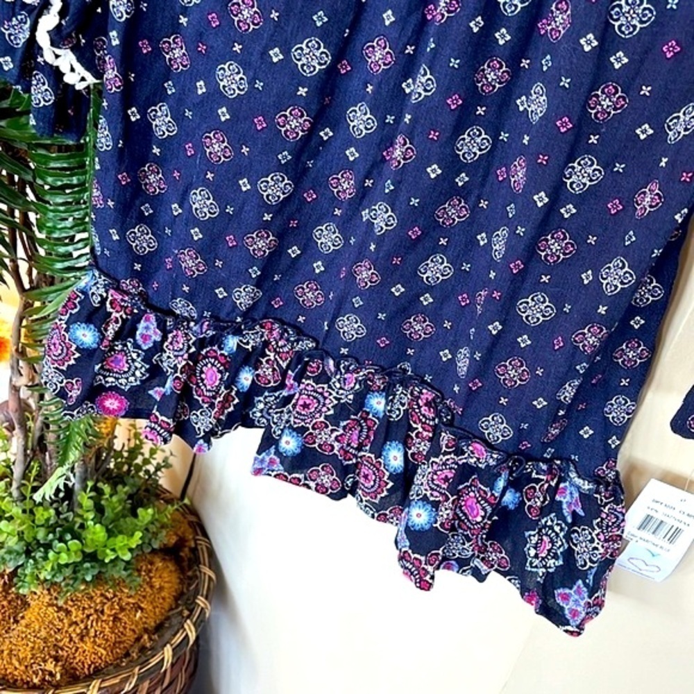 Brand New Self Esteem Blue Peasant Top w/ Lace Accent Ruffle Boho Blouse - Picture 6 of 13